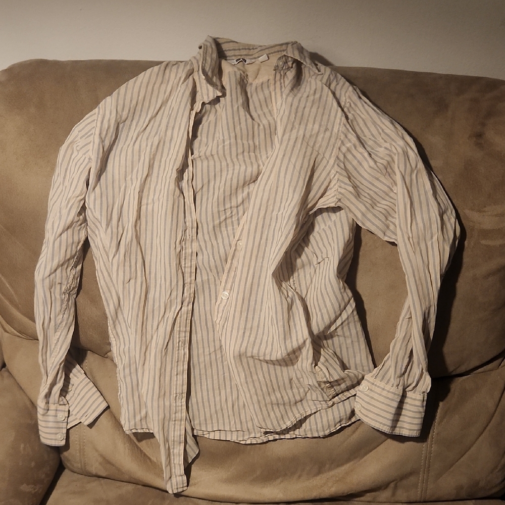 UNIQLO Striped Women's Shirt - Cream and Gray